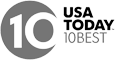 This image features a logo with a large number "10" inside a circle, followed by the text "USA TODAY 10BEST."