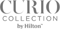 The image contains the logo for Curio Collection by Hilton, a brand of hotels under the Hilton portfolio.